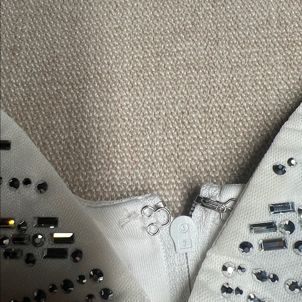 Elegant White Rhinestone Patterned Mini Dress - image 7